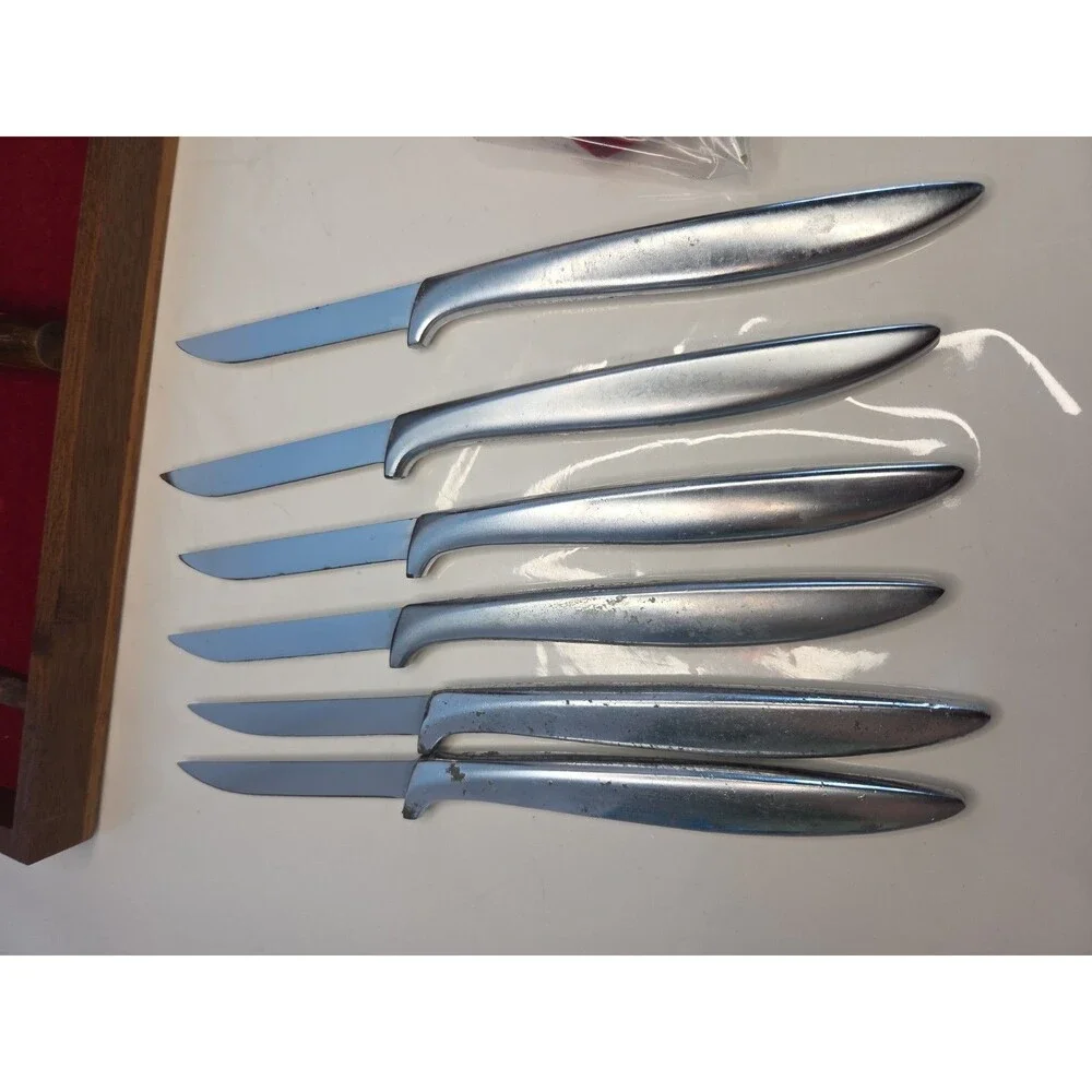 Vintage Gerber Miming Steak Knife Set of 6 - Legendary Blades Walnut Box MCM